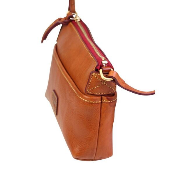 Dooney & Bourke TAN BROWN REAL LEATHER LOGO XBODY SHOULDER BAG MESSENGER HANDBAG - Picture 5 of 16